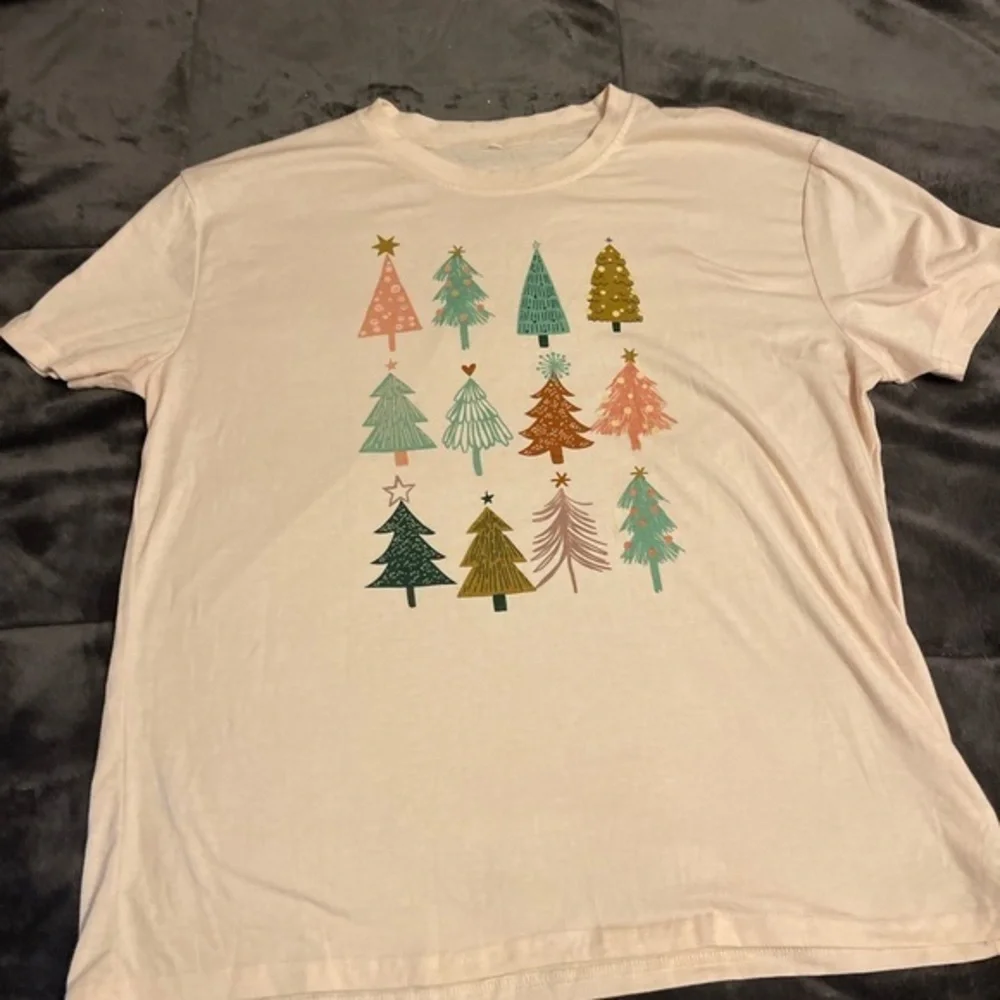 SHEIN Cream Tee with Colorful Tree Print